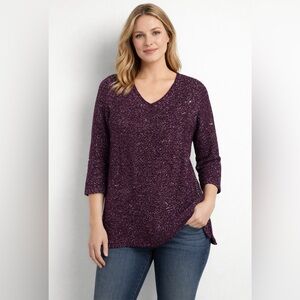 Chicos Purple Sequin Knit Sweater Womens Size S 3/4 Sleeve New